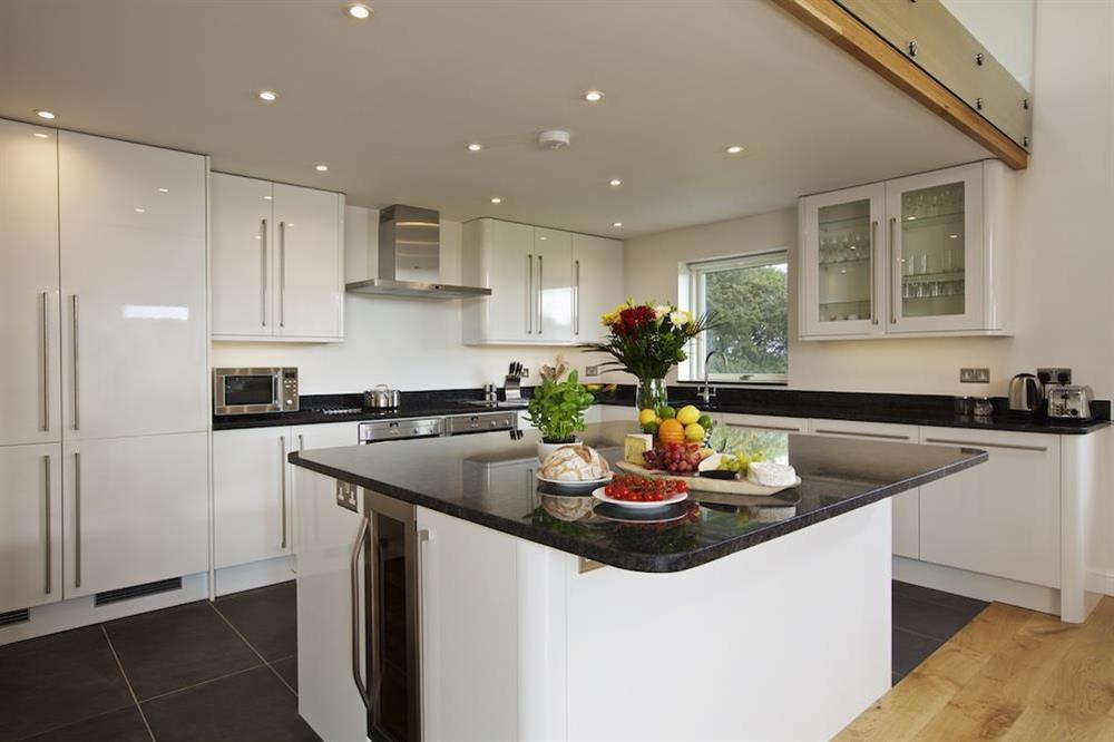 Beautifully designed kitchen with central island at Moult Hill Barn in , Salcombe