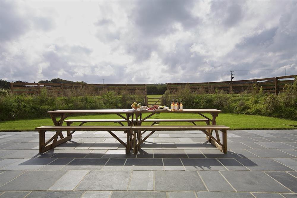 Very spacious terrace with garden table and benches for al fresco entertaining (photo 2) at Moult Hill Barn in , Salcombe