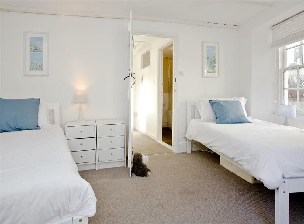 Comfy twin bedroom at Mount Street Cottage in Mevagissey near St. Austell, Cornwall, England