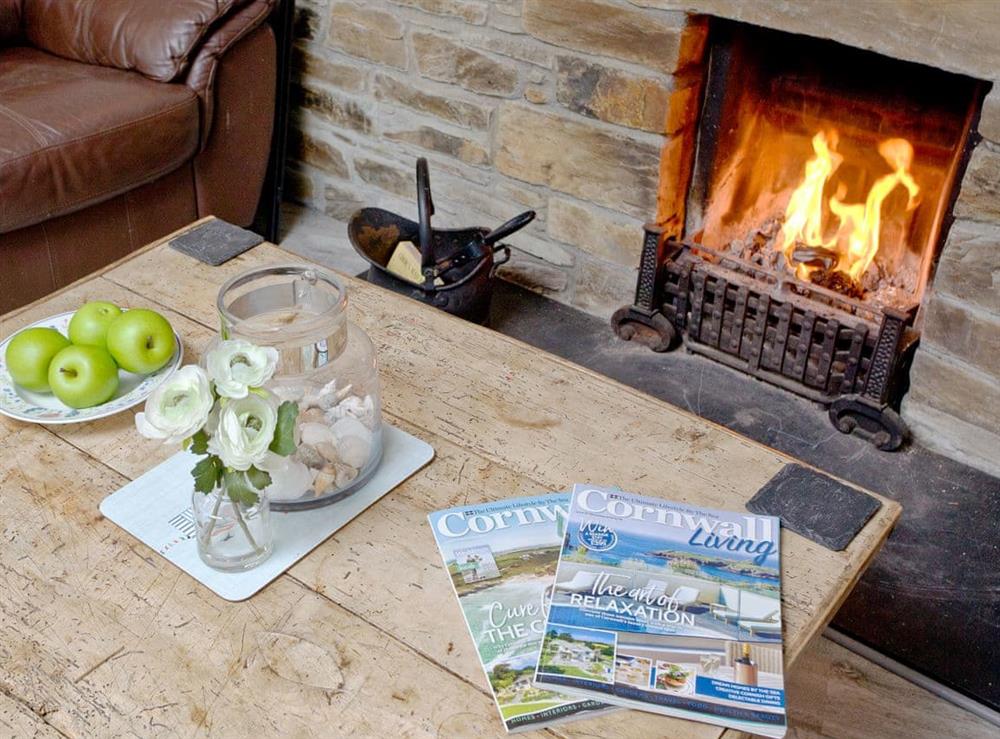 Cosy open fire at Mount Street Cottage in Mevagissey near St. Austell, Cornwall, England
