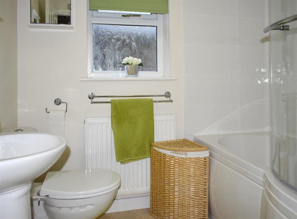 Family bathroom with shower over bath at Mountain View in Blaenau Ffestiniog, Gwynedd