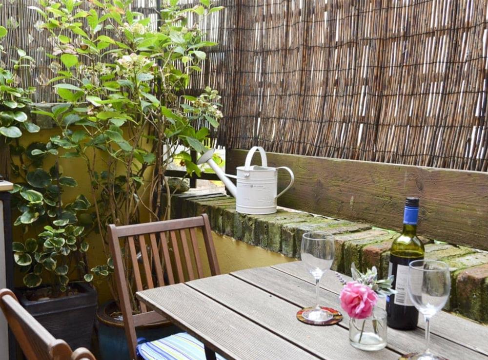 Outdoor eating area at Mouse House in Hastings, Sussex., East Sussex