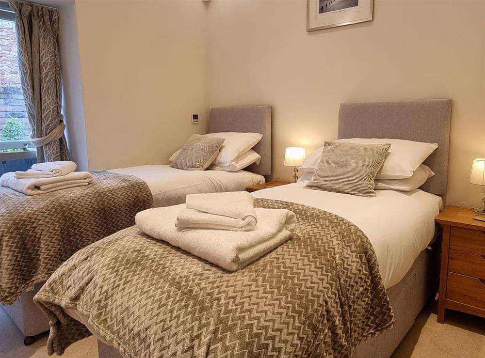 Twin bedroom at Mow Barton in Dulcote, Wells, Somerset