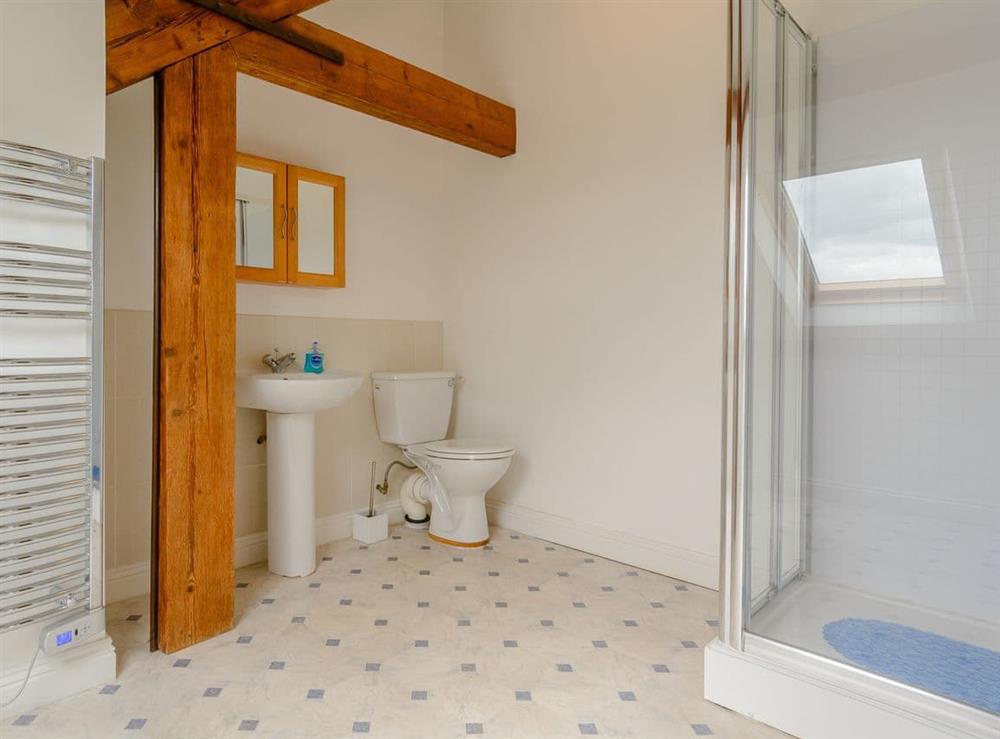 En-suite shower room at Mulberry Cottage in North Wooton, near Wells, Somerset