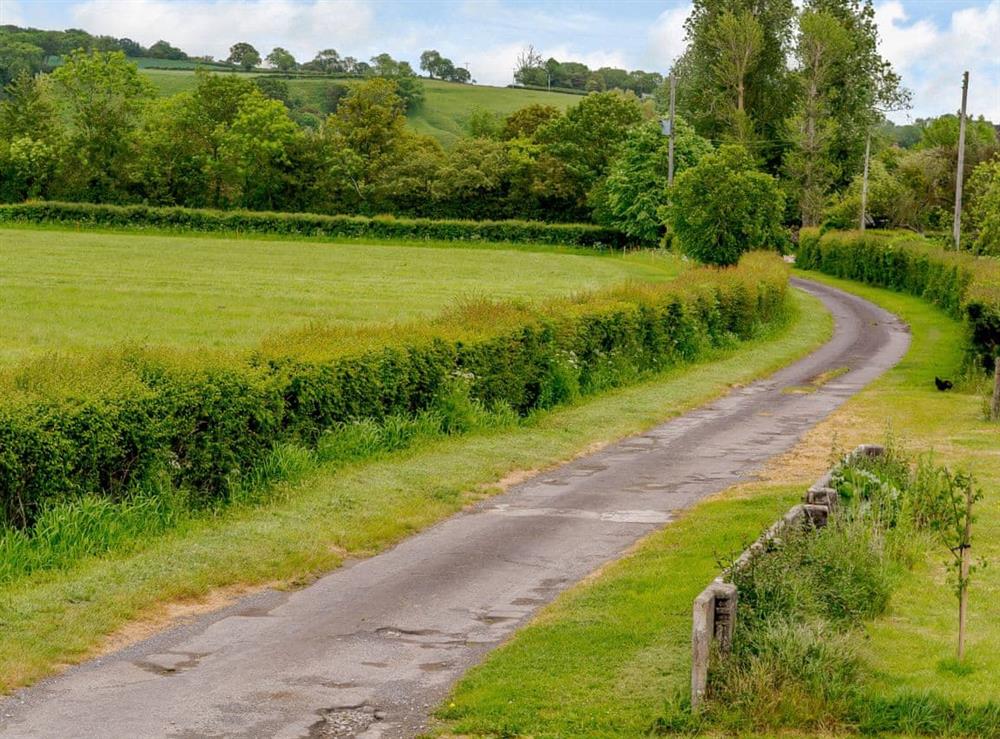 Peaceful country lane leading to the holiday home at Mulberry Cottage in North Wooton, near Wells, Somerset