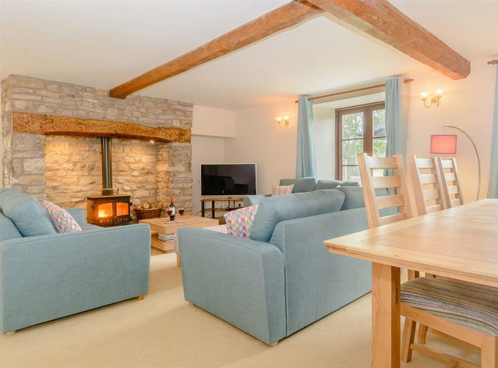Spacious living and dining room at Mulberry Cottage in North Wooton, near Wells, Somerset