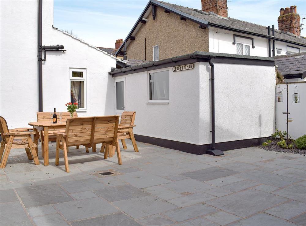 Spacious patio area at Mulberry House in Lytham St Annes, Lancashire