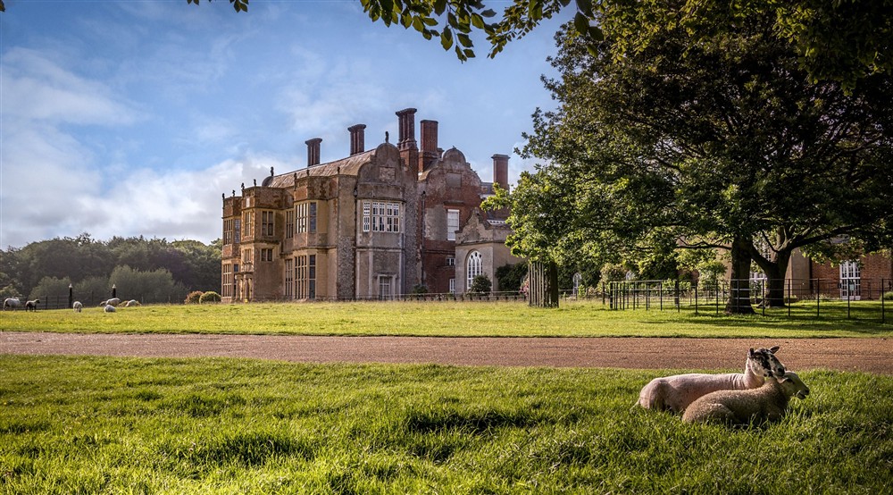 Felbrigg Hall, with sheep in the foreground, Norfolk at Mustard Pot Cottage in Norwich, Norfolk