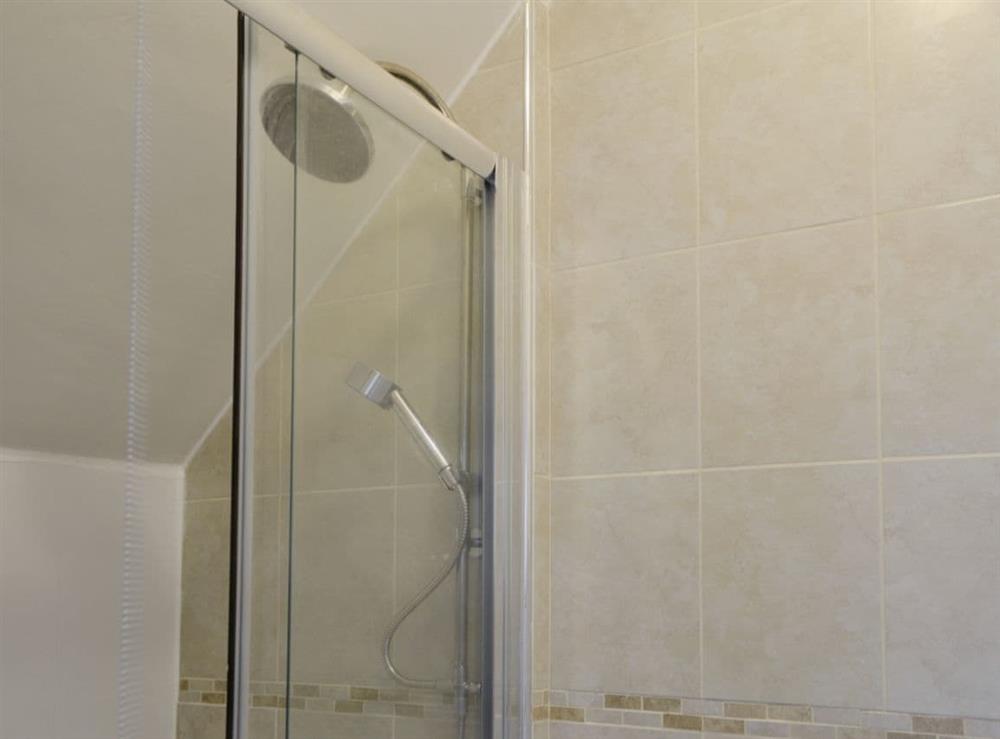 Shower room with walk-in shower cubicle at Naters Apartment in Cullercoats, near Whitley Bay, Tyne and Wear