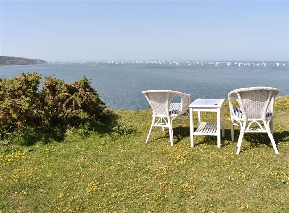 Outdoor furniture overlooking the Solent at Needles and Winds in Freshwater, Isle of Wight