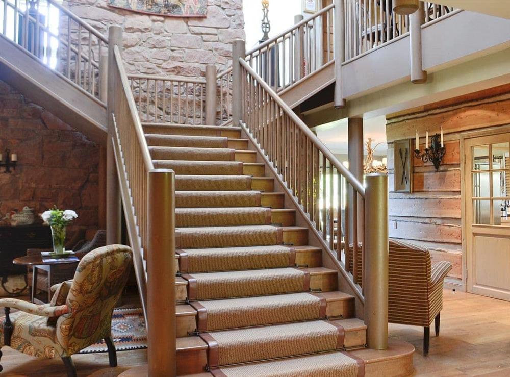 Beautifully designed grand staircase at River Lodge, 