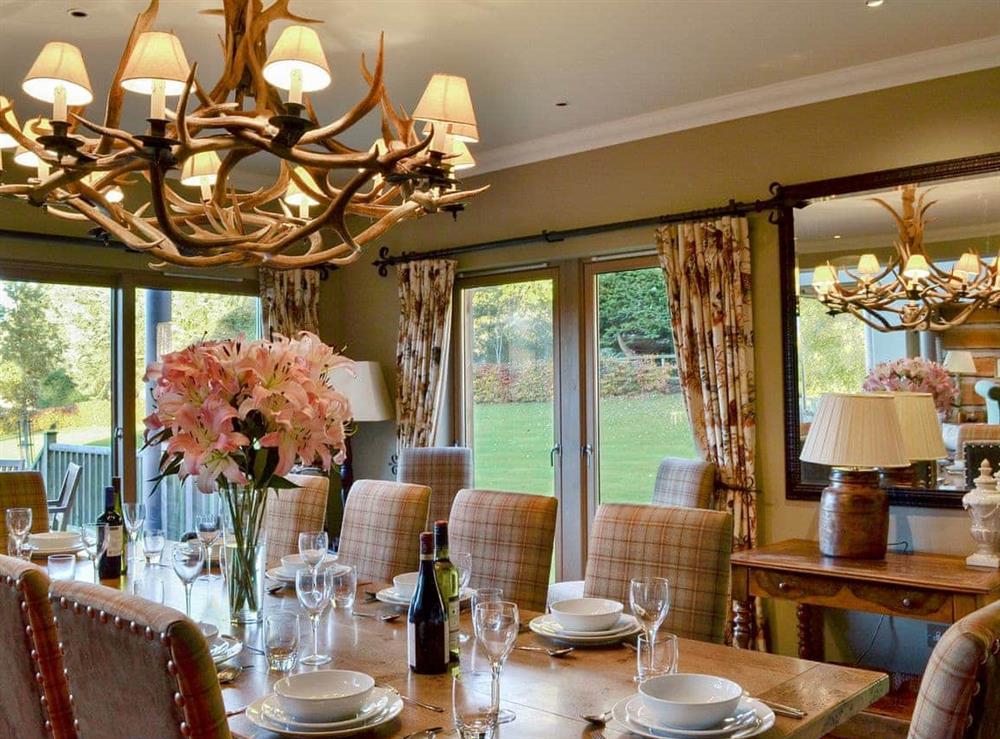 The grand dining area perfect for family gatherings at River Lodge, 