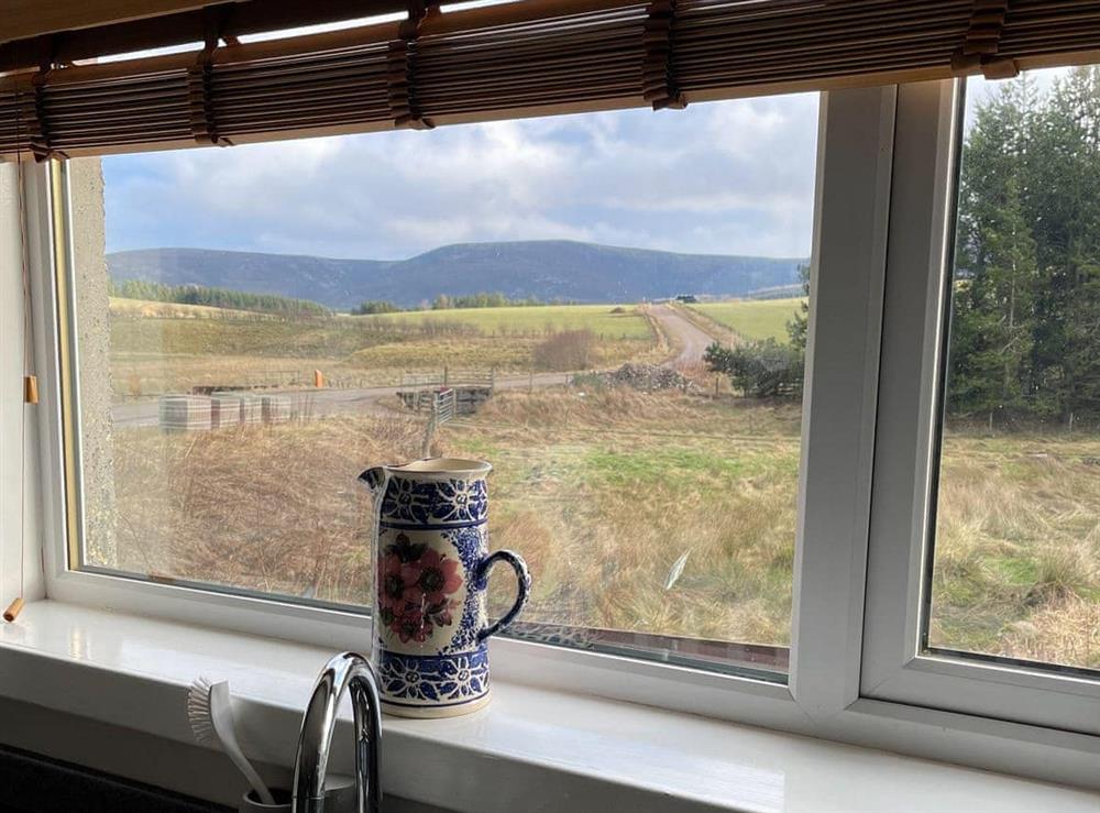 View from kitchen window at Nether Clashnoir in Glenlivet, Banffshire