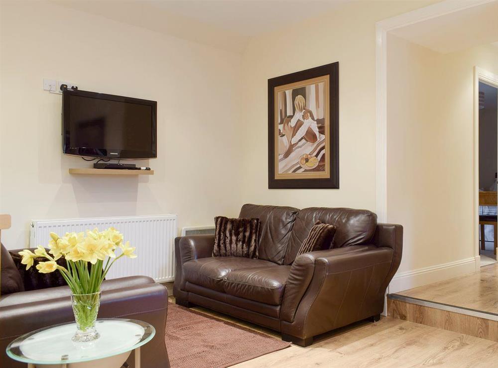 Cosy living area within open-plan living space at Nether Cottage, 