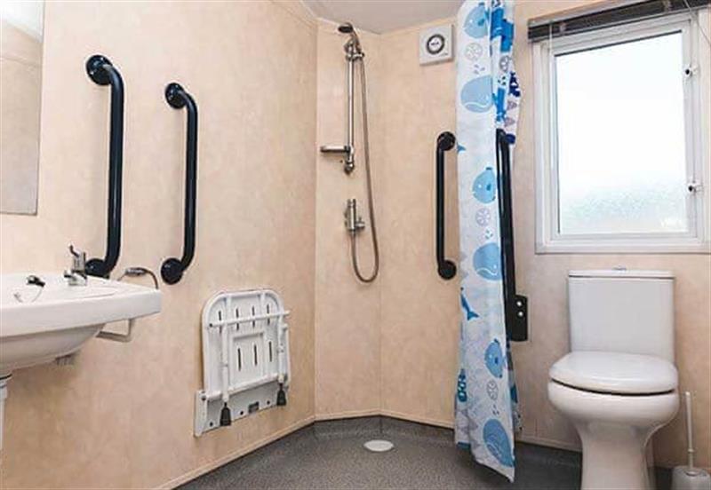 Bathroom in the Comfort Plus Caravan 2 at Newquay Bay Resort in Newquay, Cornwall