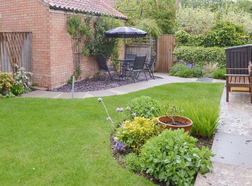Rear garden area at Newstead Cottage in Thornton-le-Dale, near Pickering, North Yorkshire