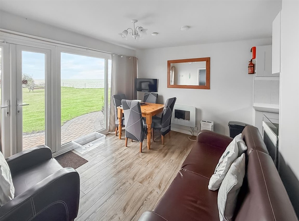 Open plan living space at No 2 Hickling Chalet in California, Great Yarmouth, Norfolk