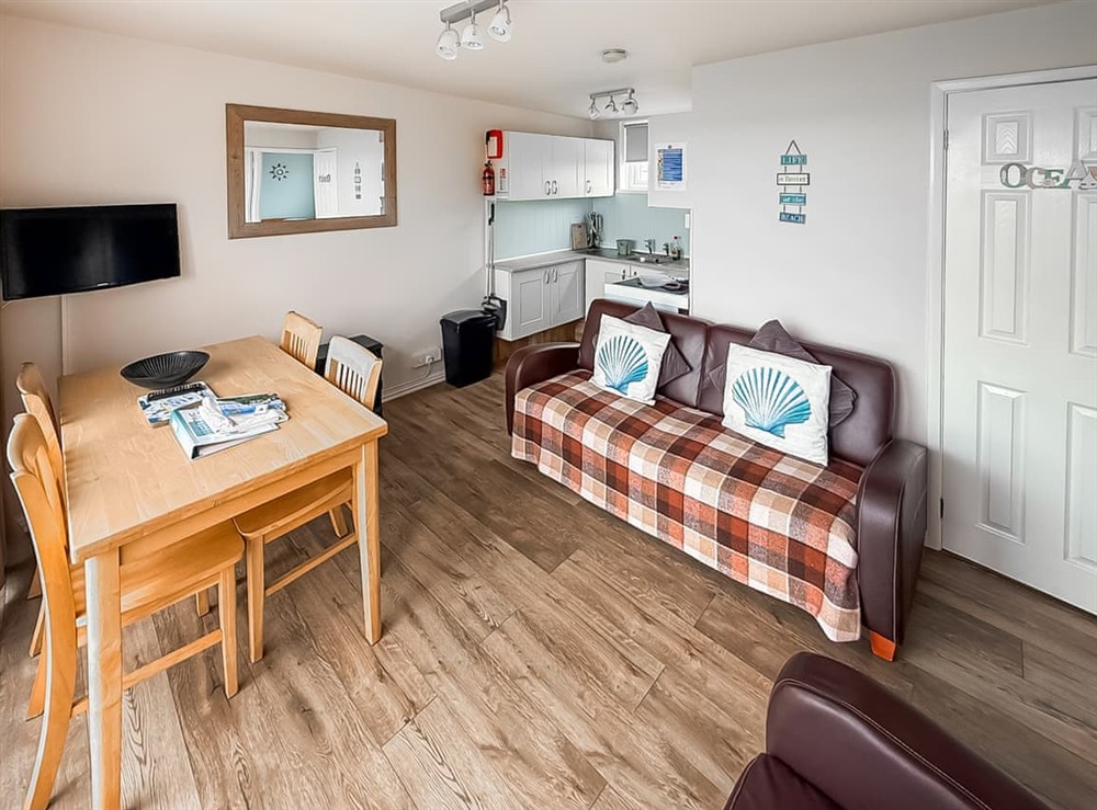Open plan living space at No 4 Hickling Chalet in California, near Great Yarmouth, Norfolk