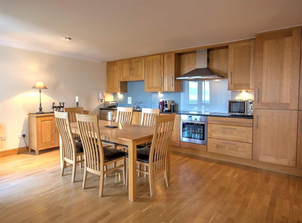 Kitchen area at No.10 The Links Apartments in Brora, Sutherland