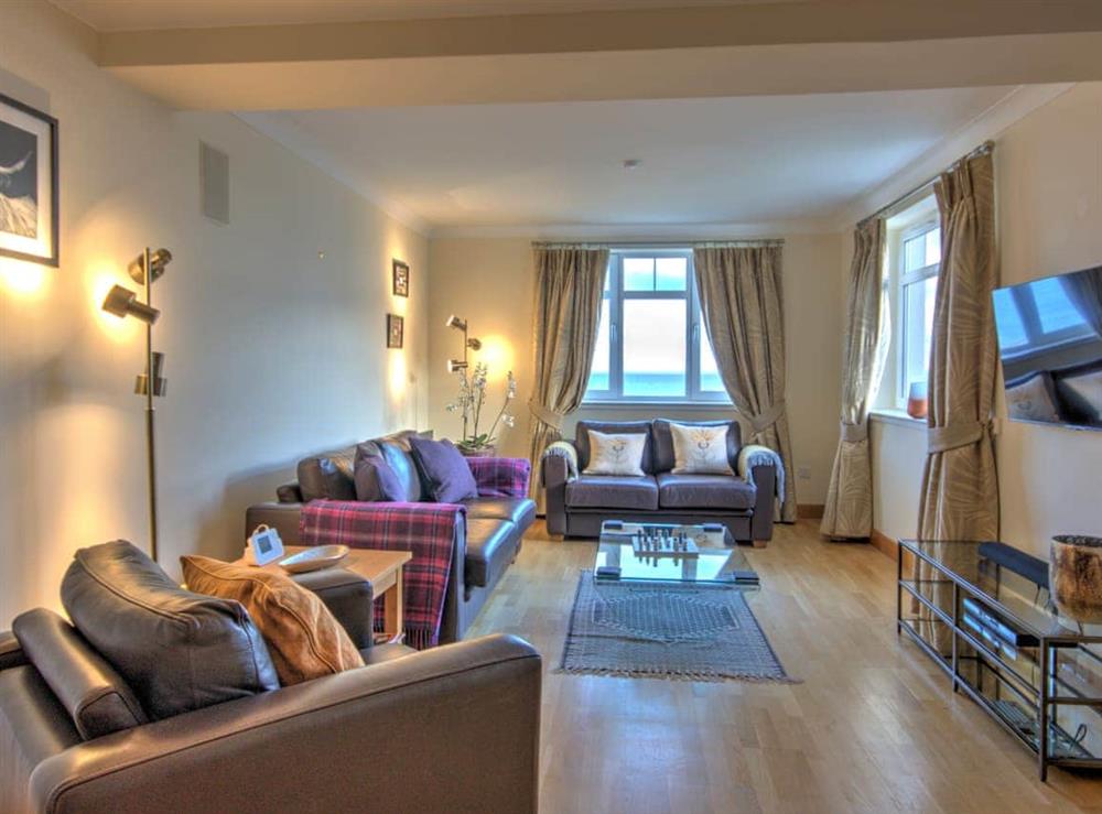 Living area at No.10 The Links Apartments in Brora, Sutherland