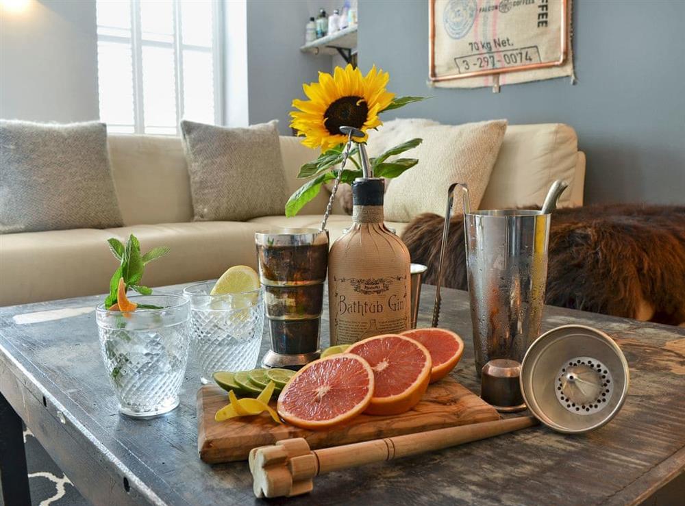 Stylishly furnished living room area at No.5 at Ginhaus in Llandeilo, Carmarthenshire, Dyfed