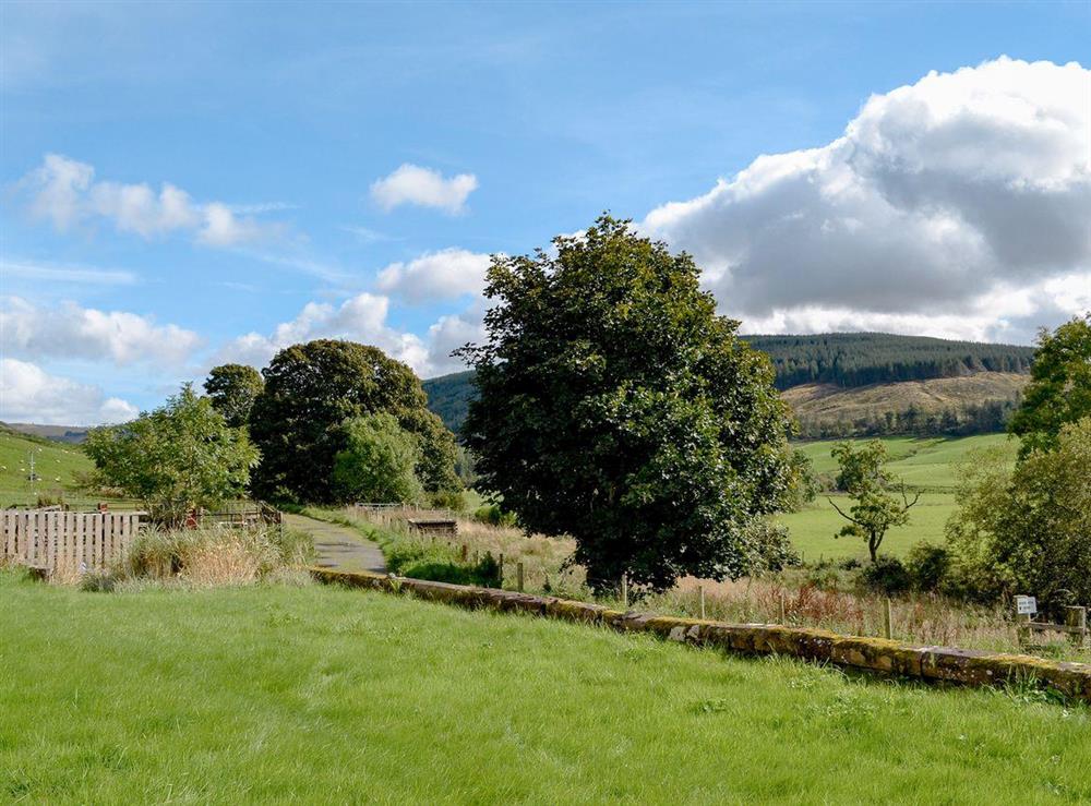 Garden with countryside views at North Balloch Farmhouse in Barr, near Girvan, Ayrshire
