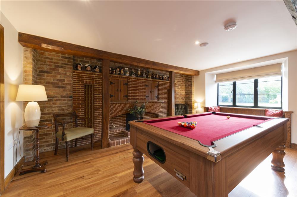The games room, with pool table  at North Leaze Farmhouse, North Cadbury