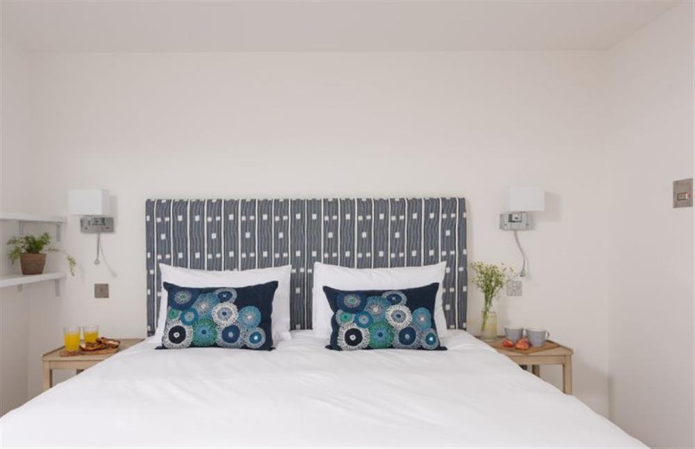 Bedroom one on the first floor with a 6’ super-king size bed at Northcliffe, Port Isaac