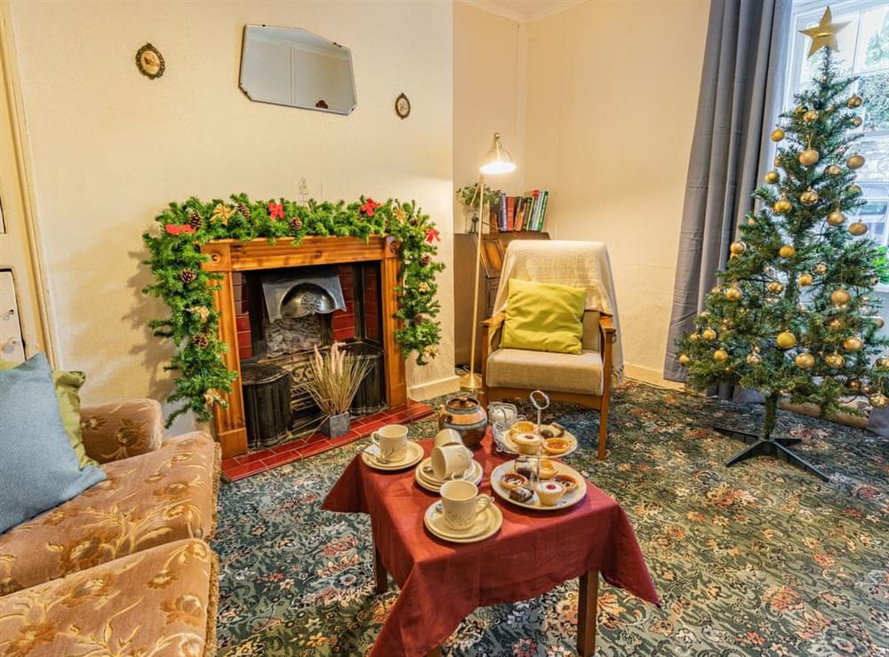 Living room with festive decoration at Number 4 in Llandeilo, Dyfed