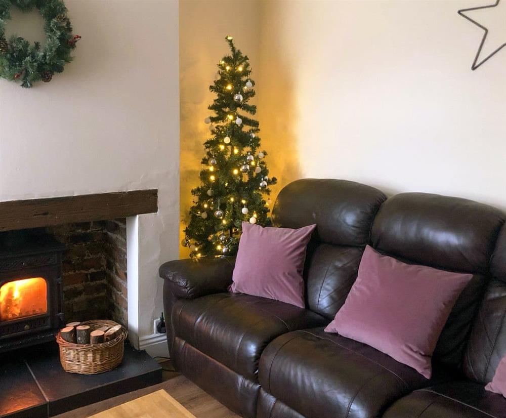 Living room at Christmas at Number Five in Filey, North Yorkshire