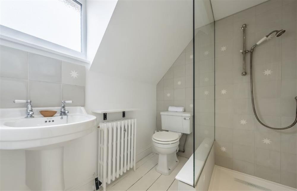 Shower room with WC and wash basin at Number Four, Overstrand near Cromer