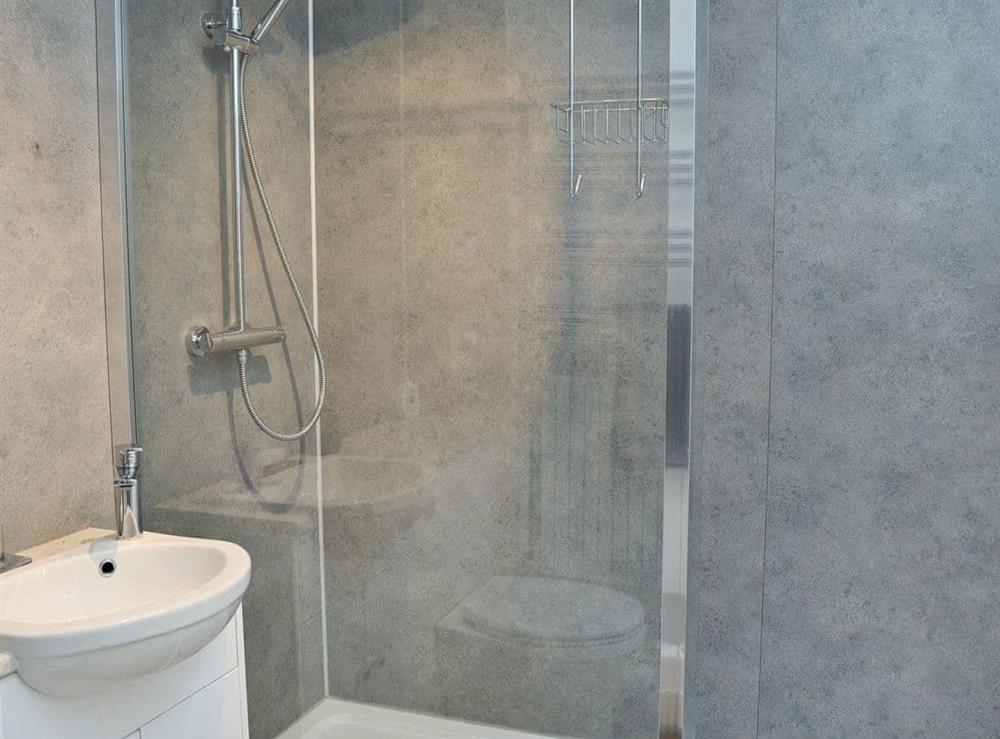 Modern shower room with walk-in shower at Number Two The Neuk in Belford, near Wooler, Northumberland