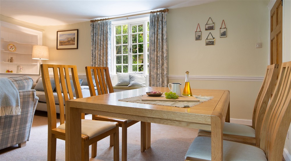 The dining area at Oak Cottage in Bridport, Dorset