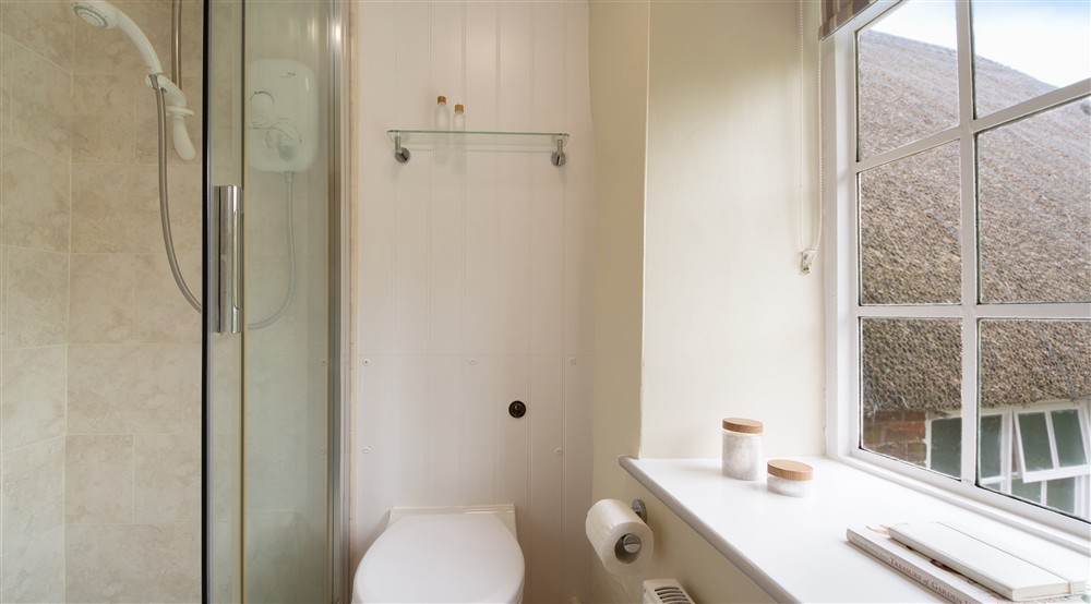 The shower room at Oak Cottage in Bridport, Dorset