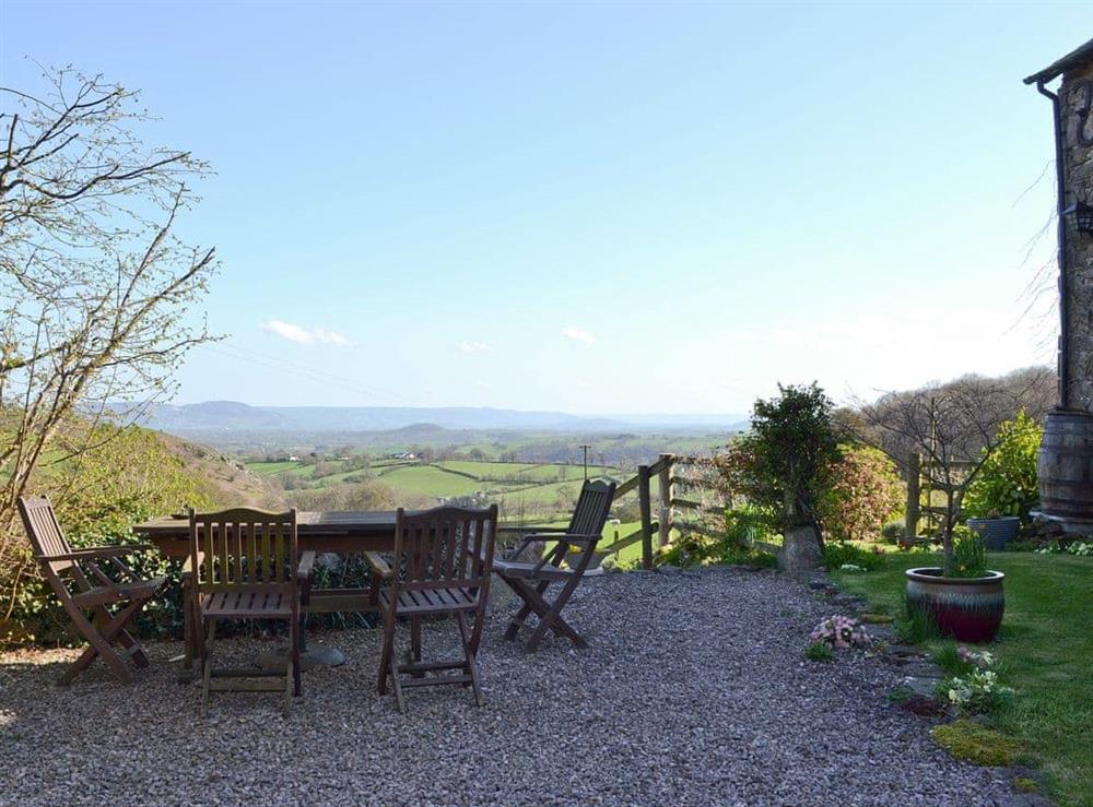 Sitting out area overlooking the beautiful Tanat Valley at Oak Cottage in Trefonen, near Oswestry, Shropshire