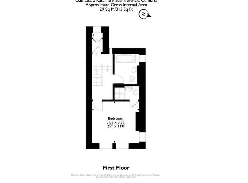 Floor plan of first floor at Oak Lea in Keswick, Cumbria