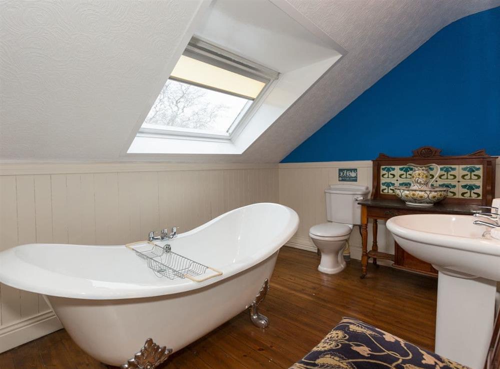 Bathroom with roll-top bath at Oakridge in Hinderwell, near Whitby, North Yorkshire