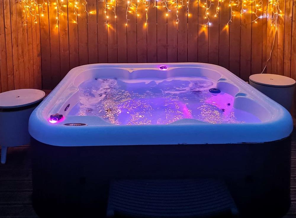 Hot tub at night at Oakridge in Hinderwell, near Whitby, North Yorkshire