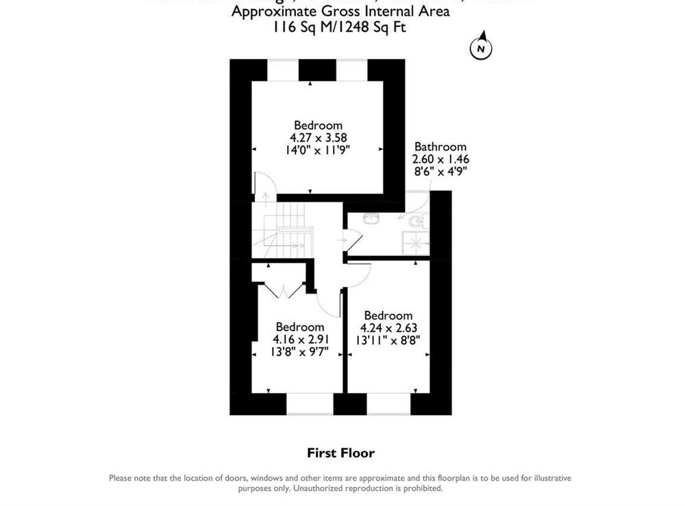 Floor plan of first floor at Oaks Farm Cottage in Ambleside, Cumbria., Great Britain
