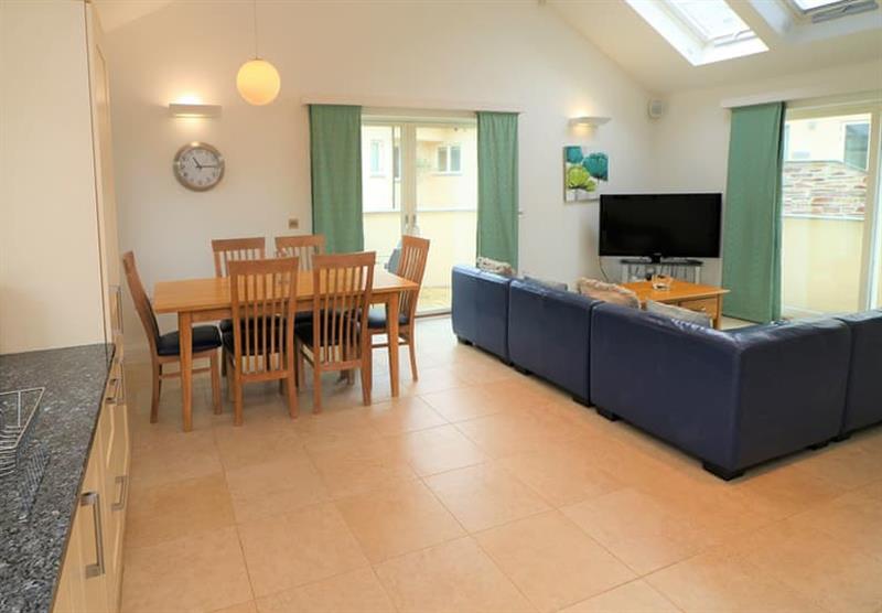 Kithcen, dining area and the living area in The Bedruthan at Ocean Blue in Treyarnon Bay, Padstow