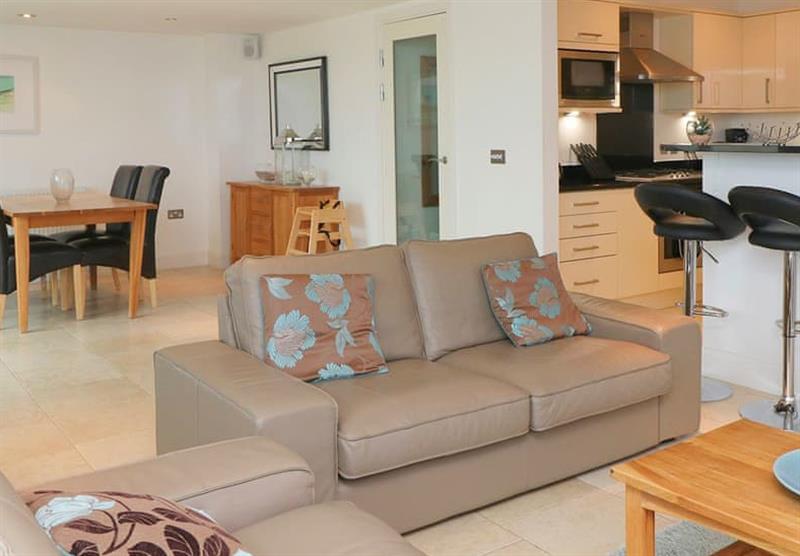 The living area in The Foxcove at Ocean Blue in Treyarnon Bay, Padstow
