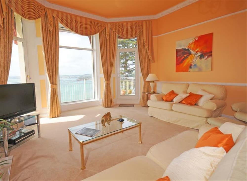 Living room at Ocean Shangri-La, Bay Fort Mansions in Torquay, South Devon