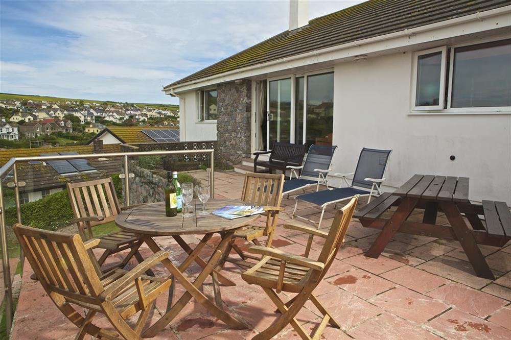 Terrace area accessed from the lounge with table and chairs at Ocean View (Hope Cove) in Hope Cove, Nr Kingsbridge