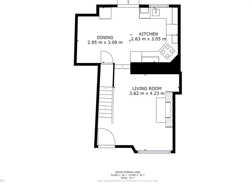 Floor plan at Old Bakehouse in St Mawes, Cornwall