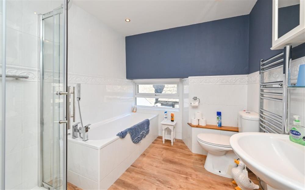 This is the bathroom at Old Chapel Cottage Apartment in Looe