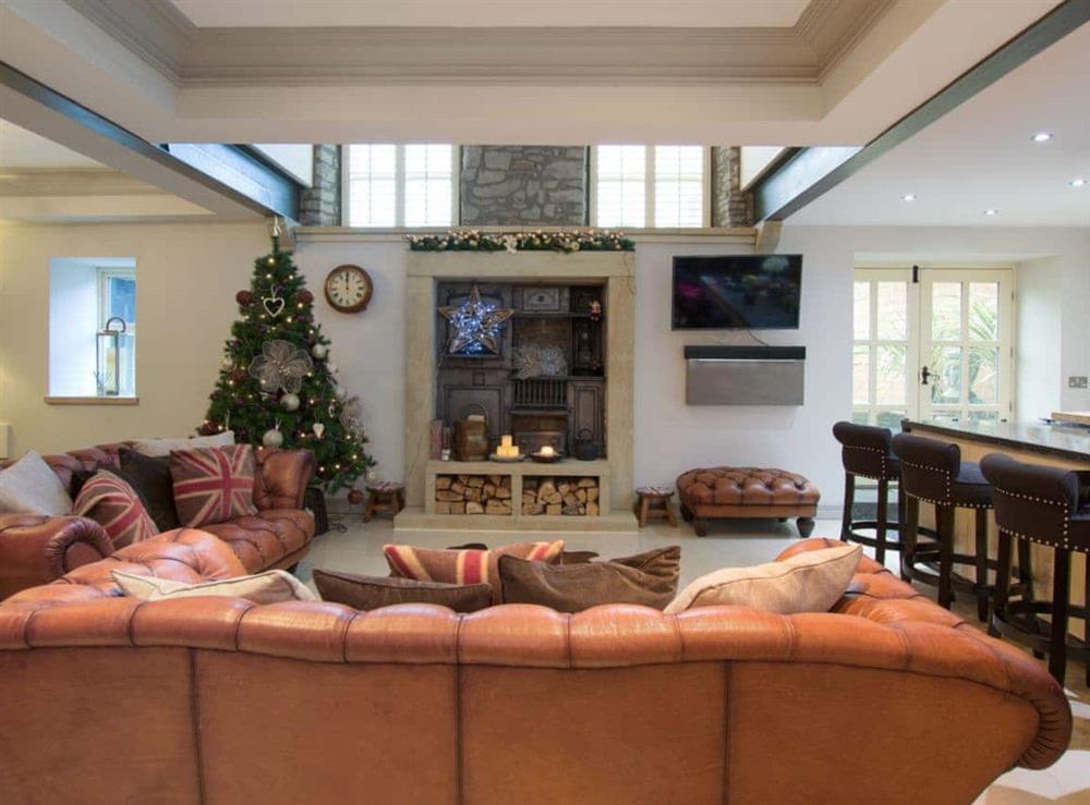 Delightful open plan living space at Christmas at Old Chapel House in Barnoldswick, Lancashire