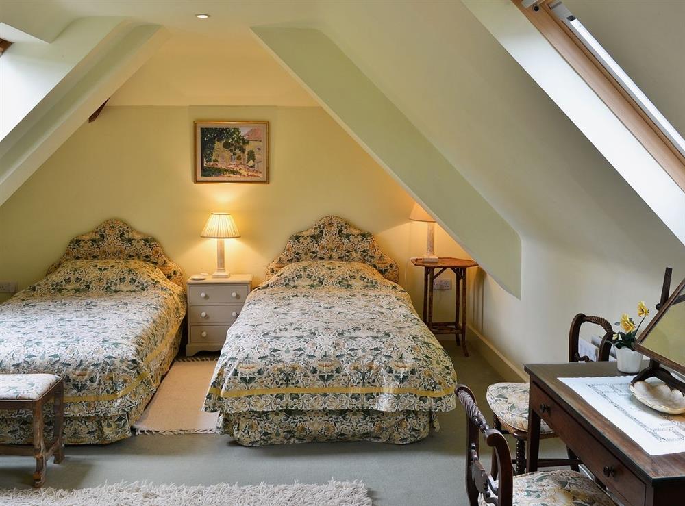 Twin bedroom at Old Dairy Barn in Fonthill Bishop, near Tilsbury, Wiltshire