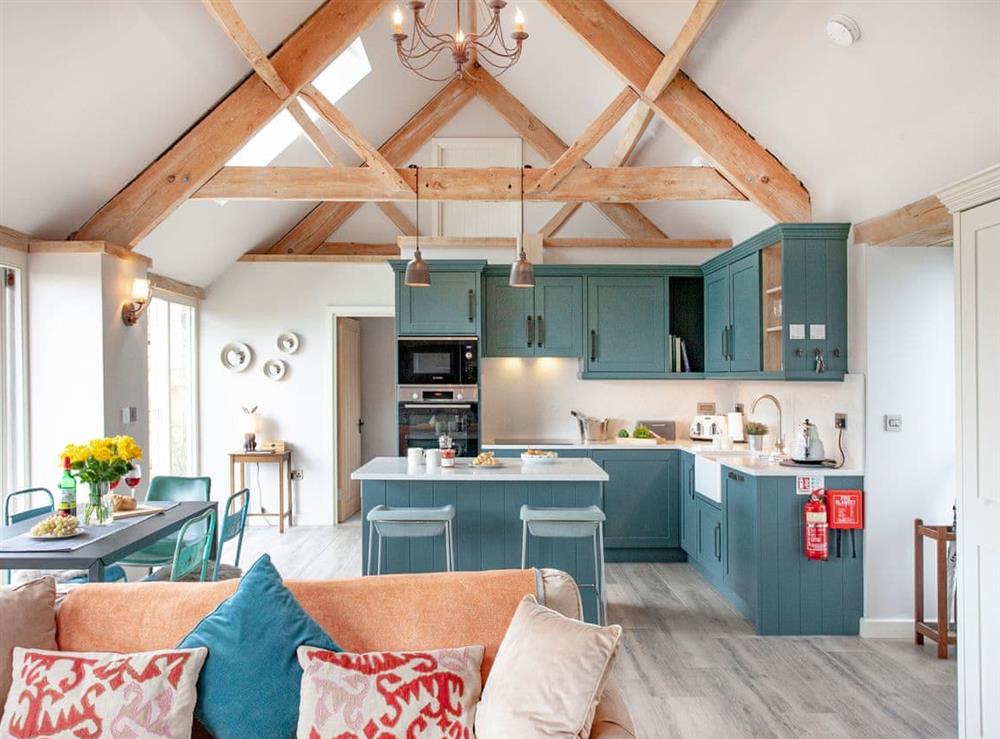 Open plan living space at Old Farm in Southwood, near Glastonbury, Somerset