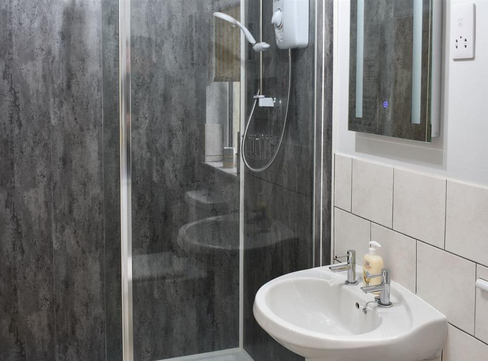 En-suite shower room at Old Orchard Cottage in Trethurgy, near St Austell, Cornwall