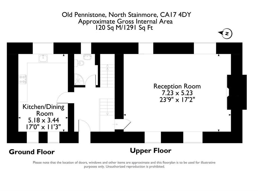 Floor plan of ground and upper floor at Old Pennistone in North Stainmore, near Brough, Cumbria